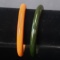 Lot of 2 Vintage Bakelite Bangle Bracelets, Dark Green and Light Amber Color