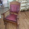 Antique Tiger Oak Rocking Chair With Leather Seat and Back