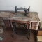 Vintage New Home Sewing Machine in Wood Cabinet on Cast Iron Base