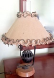 Vintage Table Lamp with Glass Globe, Cast Iron Ball, Wood and Metal Detail