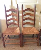 Lot of 2 Vintage Ladder Back Woven Seat Chairs