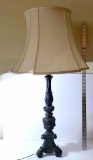 Vintage Cast Aluminum Painted Black Table Lamp with 2 Pull Chain Lights and Cherub Faces