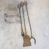 Vintage Horse Shoe Rack and Fireplace Tools with Horseshoe Ends