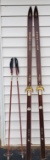 Vintage LL Bean Wood Hickory Sole Snow Skis with Poles