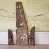 Vintage Hand Painted Wood with Bird Scene 