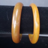 Lot of 2 Amber Colored Bakelite Bangle Bracelets, Lighter Colored is Marbled