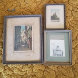 Collection of 3 Very Old Prints in Vintage Frames