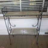 Wrought Iron Plant Stand with 2 Glass Shelves