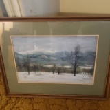 Framed, Signed Painting of Snow Covered Mountains