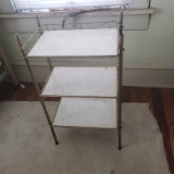 3 Tier Vintage Brass Finish Metal and Wire Shelf With Formica Insert Boards