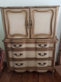 French Provincial Chest, 2 Doors with 3 Sliding Shelves, 3 Drawers