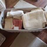 Large Rubbermaid Tote Full of Miscellaneous Linens and Material
