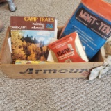 Vintage Camping Items and Armor Wood Crate