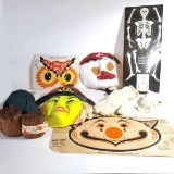 Lot of Vintage Halloween Items, Masks, Skeleton, More