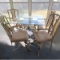 Nice 5 pc Metal Dining Table Set with Uphostered Seats & Square Glass Top Over Tile