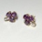 10K Gold Clover Earrings with Purple & Clear Stones