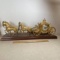 Brass Tone Horse & Chariot Clock on Wood Base