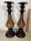 Pair of Tall Wood & Mosaic Glass Candle Pedestals