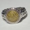 Beautiful Sterling Silver Ring with Clustered Gold Stones Size 7