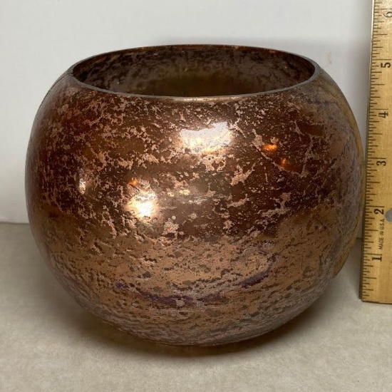 Unique Round Glass Vase with Metallic Finish