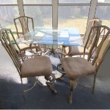 Nice 5 pc Metal Dining Table Set with Uphostered Seats & Square Glass Top Over Tile