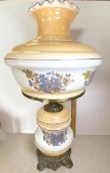 Pretty Vintage Floral Glass Lamp with Brass Accent