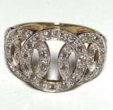 10K Gold Ring with Circles & Clear Stones Size 7