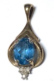 10K Gold Pendant with Blue & Clear Stones