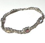 Sterling Silver Bracelet with Multi-Colored Stones