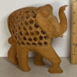 Carved Wooden Elephant with Elephant Baby Inside