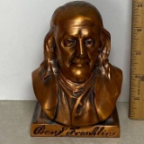 Benjamin Franklin Copper Vintage Metal Bank Bust