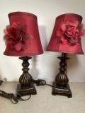 Pair of Small Table Lamps with Floral Shades