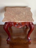 Nice Carved Wood Side Table with Granite Top