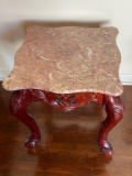 Nice Carved Wood Side Table with Granite Top