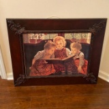 Gorgeous Print of Three Children in Thick Ornate Wood Frame