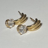 14K Gold Earrings with Clear Stones