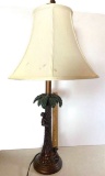 Molded Resin Monkey on Palm Tree Lamp with Shade