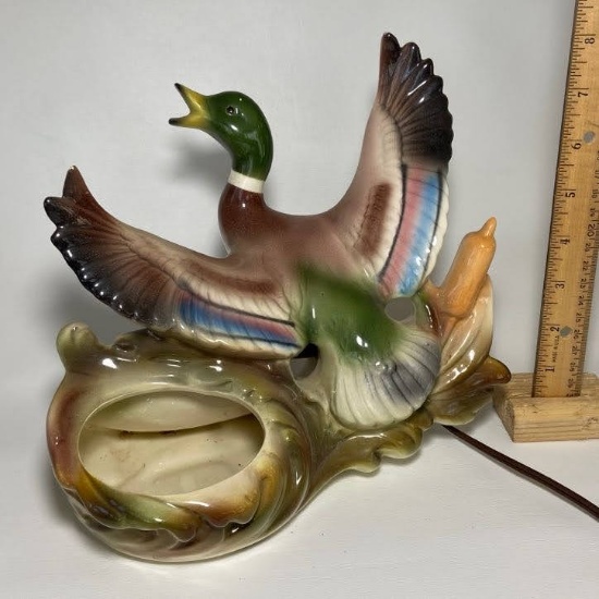 Vintage Pottery Duck Lamp with Front Planter