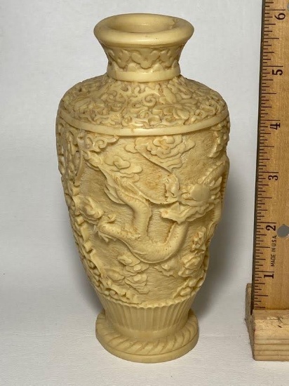Ornately Carved Norleans Hand Made Vase with Dragon - Italy