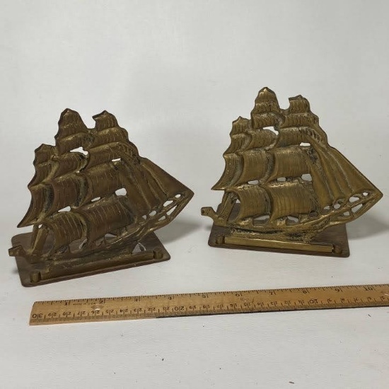 Pair of Vintage Brass Folding Ship Bookends