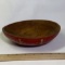 Small Vintage Wooden Dough Bowl with Farmer Couple Appliqués on Bottom