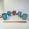 Lot of 5 Metlox Poppytrail Turquoise & Rose Pottery Mugs with Wooden Handles