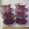 12 pc Shafford Hand Decorated Tea Cup Set with Gilt Accent & Iridescent Interior