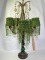 Beautiful Candle Lamp with Metal Base & Hanging Green Crystal & Beads