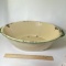 Large Vintage Beige Enamel Basin with Green Edges & Handles