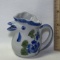 Small Porcelain Blue & White Creamer with Green Bird Design