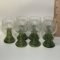 7 pc Etched Glass Cordials with Green Glass Bases