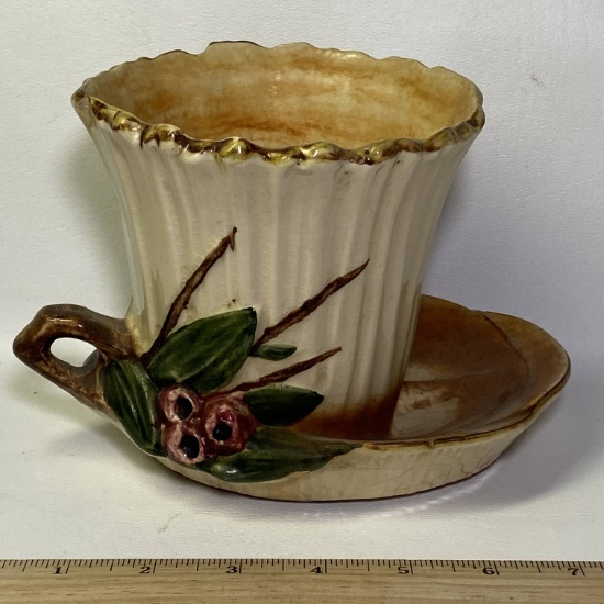 Early McCoy Planter with Handle Signed on Bottom - Has Crazing