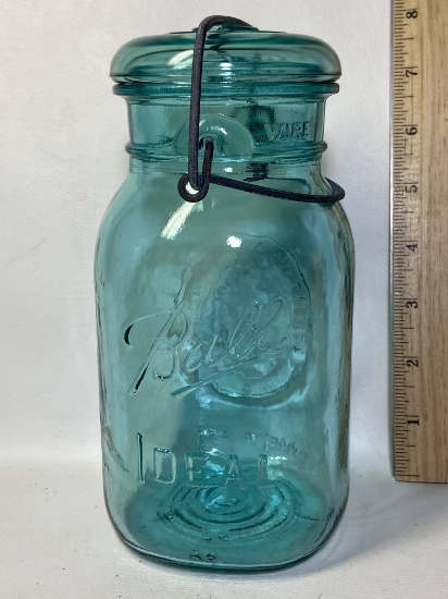 Blue Glass Ball Mason Jar with Glass Lid