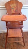 Vintage Wooden High Chair with Teddy Bear Decal